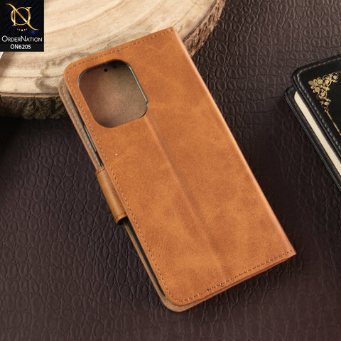 Oppo A6 Pro 4G Cover - Light Brown - Luxury Premium Leather Megantic Flip Book Covers With Card Holding Option