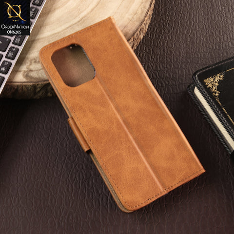 Xiaomi Redmi 12 Cover - Light Brown - Luxury Premium Leather Megantic Flip Book Covers With Card Holding Option