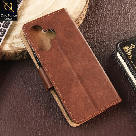 Xiaomi Redmi Note 13R Cover - Dark Brown - Luxury Premium Leather Megantic Flip Book Covers With Card Holding Option