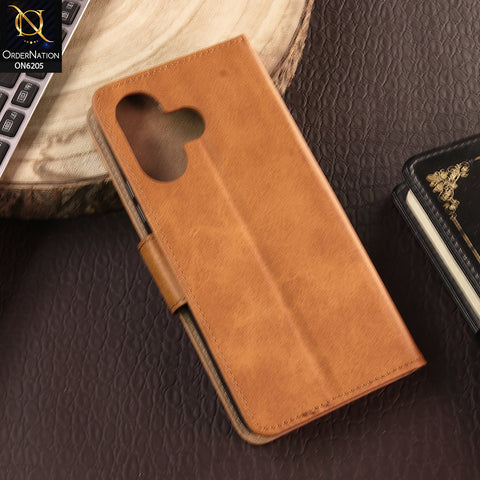 Xiaomi Poco M6 4G Cover - Light Brown - Luxury Premium Leather Megantic Flip Book Covers With Card Holding Option