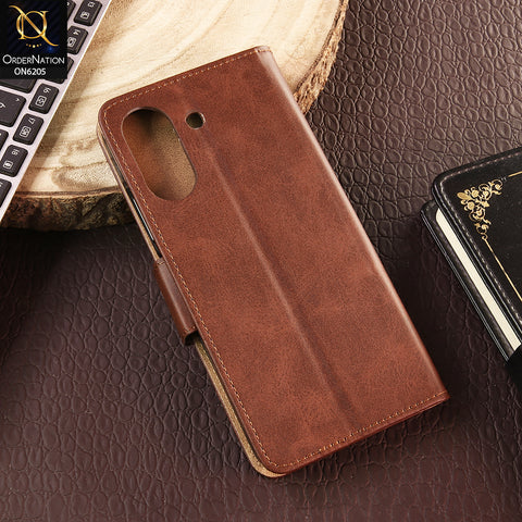 Xiaomi Poco C65 Cover - Dark Brown - Luxury Premium Leather Megantic Flip Book Covers With Card Holding Option