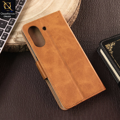 Xiaomi Poco C65 Cover - Light Brown - Luxury Premium Leather Megantic Flip Book Covers With Card Holding Option