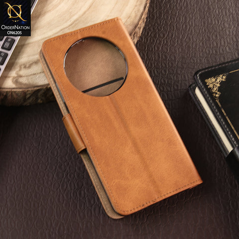 Xiaomi Poco C75 Cover - Light Brown - Luxury Premium Leather Megantic Flip Book Covers With Card Holding Option