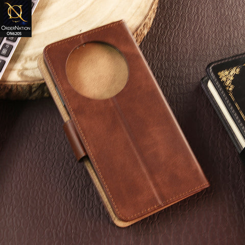 Oppo F27 Cover - Dark Brown - Luxury Premium Leather Megantic Flip Book Covers With Card Holding Option