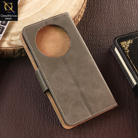 Oppo F27 Cover - Gray - Luxury Premium Leather Megantic Flip Book Covers With Card Holding Option