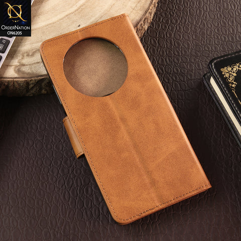 Oppo Reno 12F Cover - Light Brown - Luxury Premium Leather Megantic Flip Book Covers With Card Holding Option
