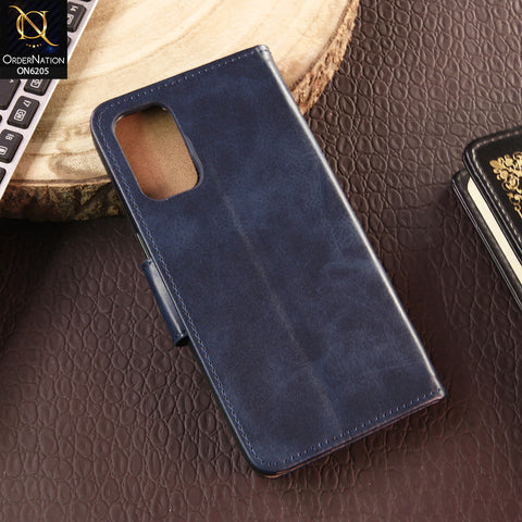Oppo Reno 6 Cover - Blue - Luxury Premium Leather Megantic Flip Book Covers With Card Holding Option