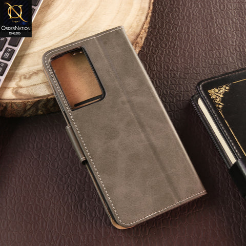 Samsung Galaxy S21 Ultra 5G Cover - Gray - Luxury Premium Leather Megantic Flip Book Covers With Card Holding Option