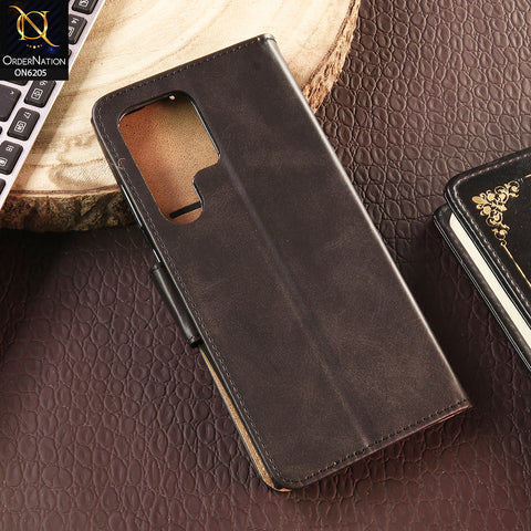 Samsung Galaxy S24 Ultra Cover - Black - Luxury Premium Leather Megantic Flip Book Covers With Card Holding Option