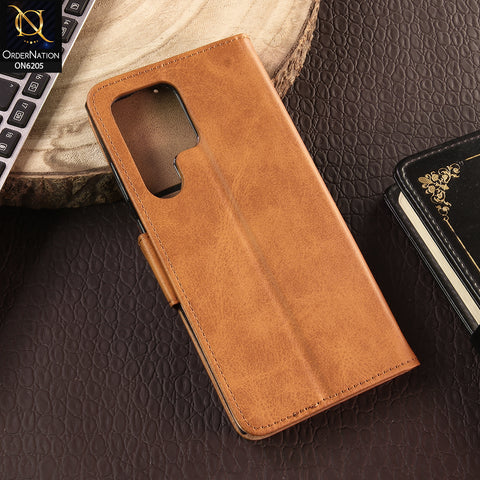 Samsung Galaxy S24 Ultra Cover - Light Brown - Luxury Premium Leather Megantic Flip Book Covers With Card Holding Option