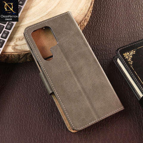Samsung Galaxy S25 Ultra Cover - Gray - Luxury Premium Leather Megantic Flip Book Covers With Card Holding Option