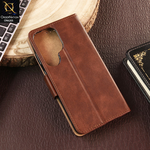 Samsung Galaxy S26 Ultra Cover - Dark Brown - Luxury Premium Leather Megantic Flip Book Covers With Card Holding Option