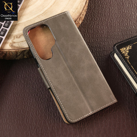 Samsung Galaxy S26 Ultra Cover - Gray - Luxury Premium Leather Megantic Flip Book Covers With Card Holding Option