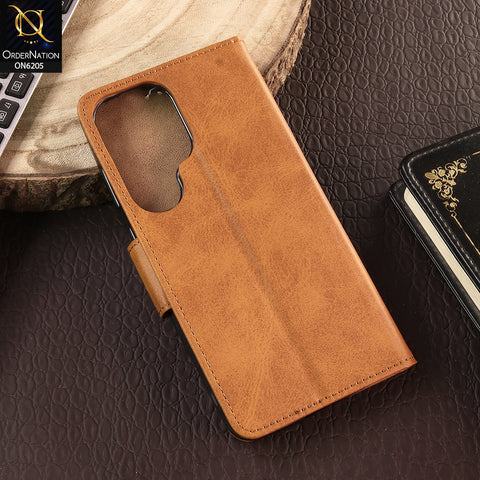 Samsung Galaxy S26 Ultra Cover - Light Brown - Luxury Premium Leather Megantic Flip Book Covers With Card Holding Option