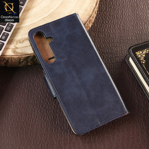 Samsung Galaxy A14 Cover - Blue - Luxury Premium Leather Megantic Flip Book Covers With Card Holding Option
