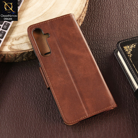 Samsung Galaxy A14 5G Cover - Dark Brown - Luxury Premium Leather Megantic Flip Book Covers With Card Holding Option