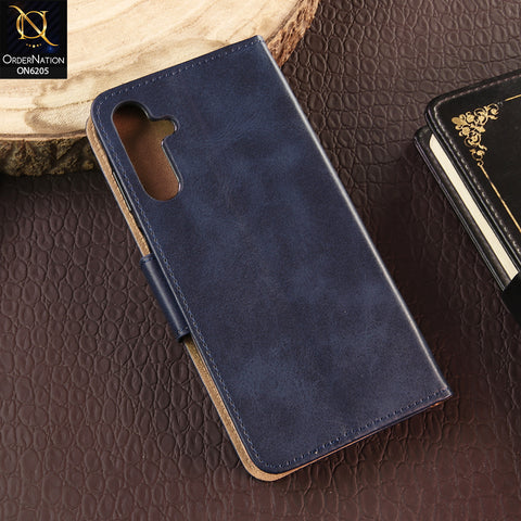 Samsung Galaxy A15 Cover - Blue - Luxury Premium Leather Megantic Flip Book Covers With Card Holding Option