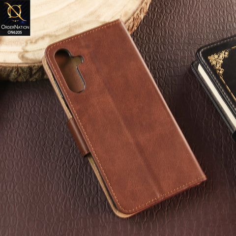Samsung Galaxy A15 5G Cover - Dark Brown - Luxury Premium Leather Megantic Flip Book Covers With Card Holding Option