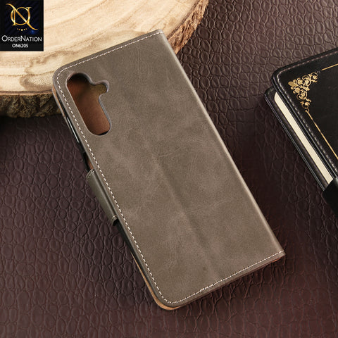 Samsung Galaxy A15 5G Cover - Gray - Luxury Premium Leather Megantic Flip Book Covers With Card Holding Option