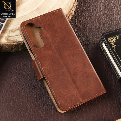 Samsung Galaxy A16 Cover - Dark Brown - Luxury Premium Leather Megantic Flip Book Covers With Card Holding Option