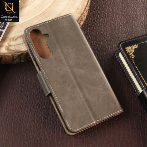 Samsung Galaxy A16 Cover - Gray - Luxury Premium Leather Megantic Flip Book Covers With Card Holding Option
