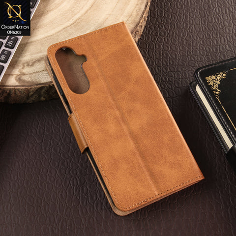 Samsung Galaxy A16 Cover - Light Brown - Luxury Premium Leather Megantic Flip Book Covers With Card Holding Option