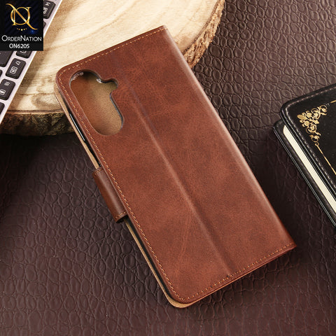Samsung Galaxy A17 Cover - Dark Brown - Luxury Premium Leather Megantic Flip Book Covers With Card Holding Option