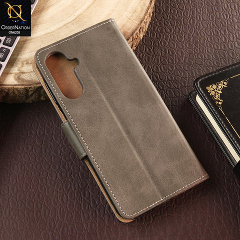 Samsung Galaxy F17 Cover - Gray - Luxury Premium Leather Megantic Flip Book Covers With Card Holding Option