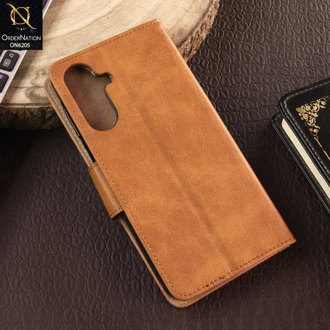 Samsung Galaxy A17 Cover - Light Brown - Luxury Premium Leather Megantic Flip Book Covers With Card Holding Option