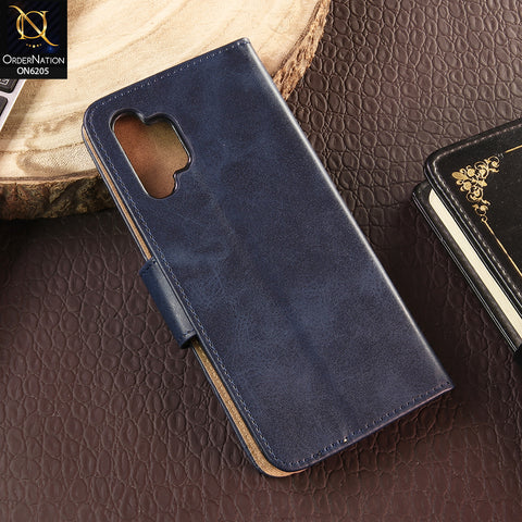Samsung Galaxy A32 Cover - Blue - Luxury Premium Leather Megantic Flip Book Covers With Card Holding Option