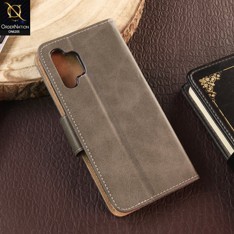 Samsung Galaxy A32 Cover - Gray - Luxury Premium Leather Megantic Flip Book Covers With Card Holding Option