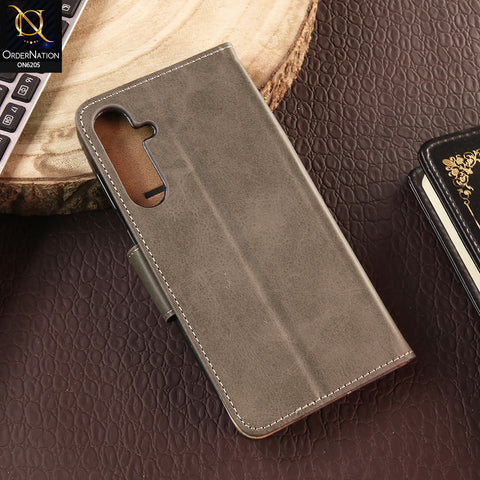 Samsung Galaxy A35 Cover - Gray - Luxury Premium Leather Megantic Flip Book Covers With Card Holding Option