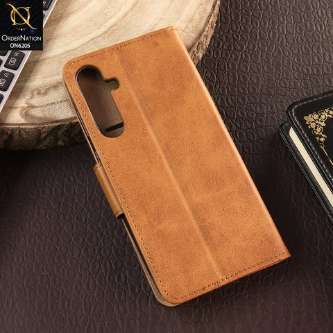 Samsung Galaxy A55 Cover - Light Brown - Luxury Premium Leather Megantic Flip Book Covers With Card Holding Option