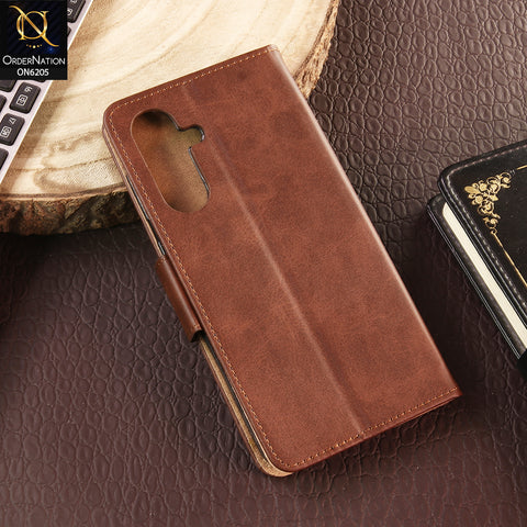 Samsung Galaxy A56 Cover - Dark Brown - Luxury Premium Leather Megantic Flip Book Covers With Card Holding Option