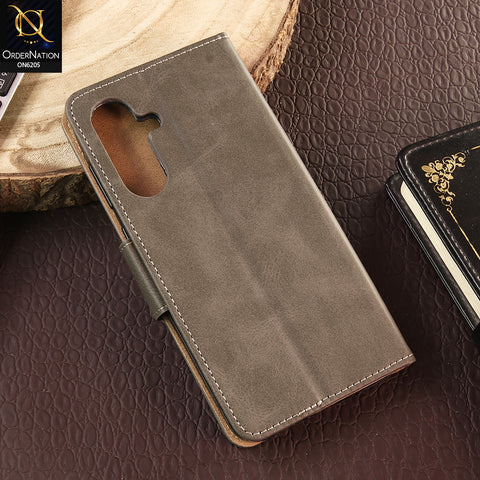 Samsung Galaxy A37 Cover - Gray - Luxury Premium Leather Megantic Flip Book Covers With Card Holding Option