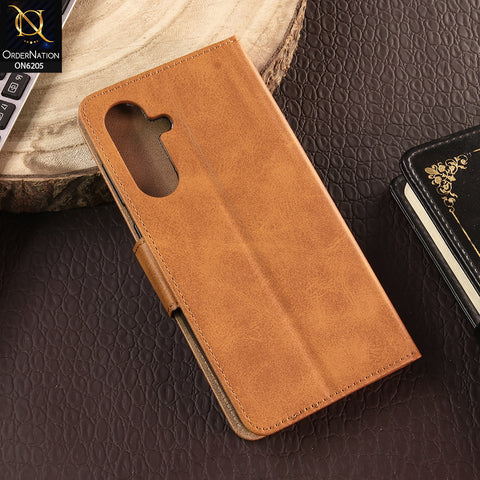 Samsung Galaxy A36 Cover - Light Brown - Luxury Premium Leather Megantic Flip Book Covers With Card Holding Option