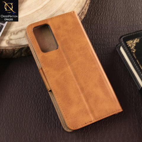 Samsung Galaxy A52 Cover - Light Brown - Luxury Premium Leather Megantic Flip Book Covers With Card Holding Option