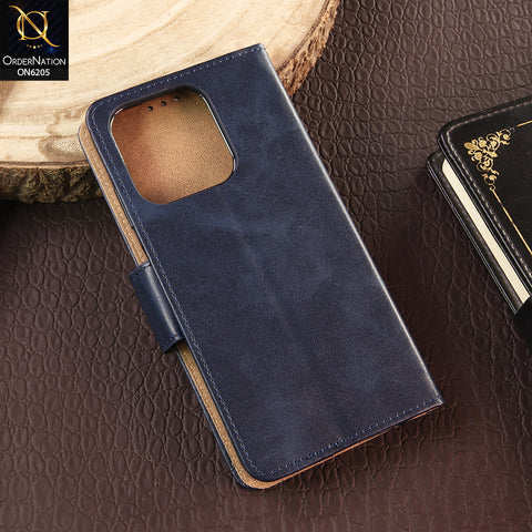 Infinix Smart 9 Cover - Blue - Luxury Premium Leather Megantic Flip Book Covers With Card Holding Option