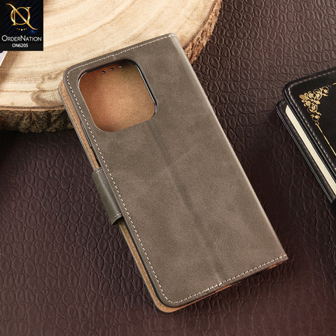 Infinix Smart 9 Cover - Gray - Luxury Premium Leather Megantic Flip Book Covers With Card Holding Option