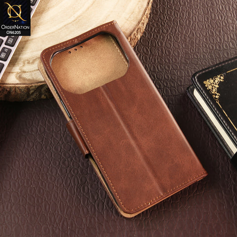 Tecno Spark 40 Cover - Dark Brown - Luxury Premium Leather Megantic Flip Book Covers With Card Holding Option