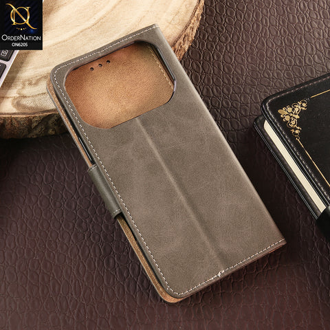 Tecno Spark 40 Cover - Gray - Luxury Premium Leather Megantic Flip Book Covers With Card Holding Option