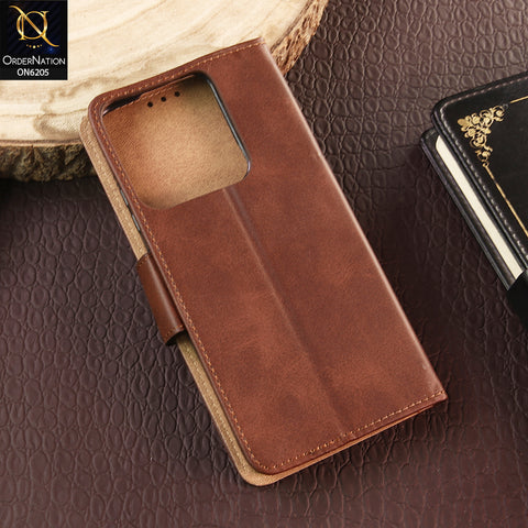 Tecno Pop 7 Cover - Dark Brown - Luxury Premium Leather Megantic Flip Book Covers With Card Holding Option