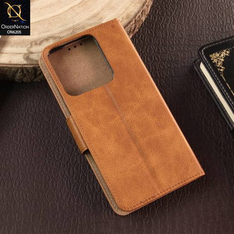 Tecno Pop 7 Pro Cover - Light Brown - Luxury Premium Leather Megantic Flip Book Covers With Card Holding Option