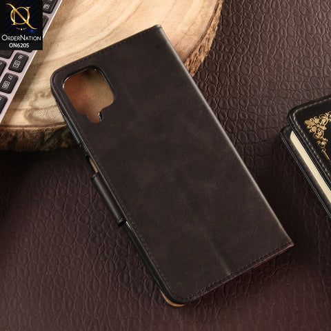 Samsung Galaxy A12 Cover - Black - Luxury Premium Leather Megantic Flip Book Covers With Card Holding Option