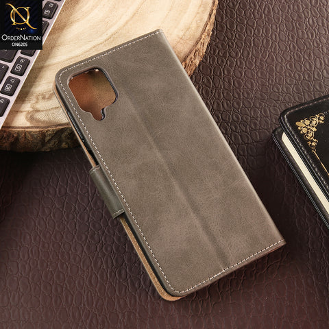 Samsung Galaxy A12 Nacho Cover - Gray - Luxury Premium Leather Megantic Flip Book Covers With Card Holding Option