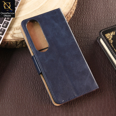 Vivo V50 Lite Cover - Blue - Luxury Premium Leather Megantic Flip Book Covers With Card Holding Option