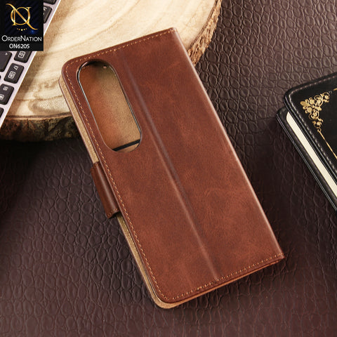 Vivo V50 Lite Cover - Dark Brown - Luxury Premium Leather Megantic Flip Book Covers With Card Holding Option