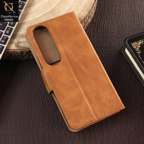 Vivo V50 Lite Cover - Light Brown - Luxury Premium Leather Megantic Flip Book Covers With Card Holding Option