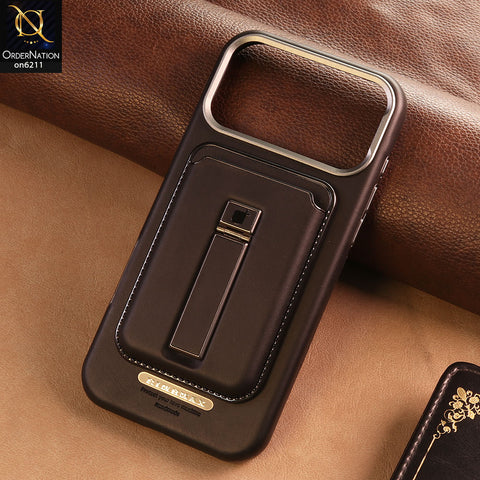 iPhone 17 Pro Max Cover -  Black -  New Premium RimbMax High Quality Leather  Case With Premium Quality Magnatic Card Holding Options And KickStand