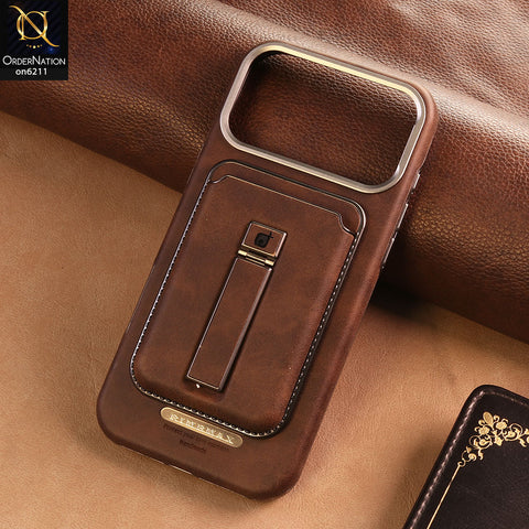 iPhone 17 Pro Max Cover -  Coffee -  New Premium RimbMax High Quality Leather  Case With Premium Quality Magnatic Card Holding Options And KickStand